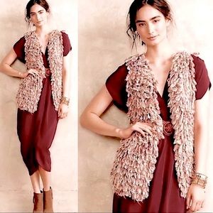 Anthropologie Hand knit by Dollie multicolored oversized fringe vest NWOT Small